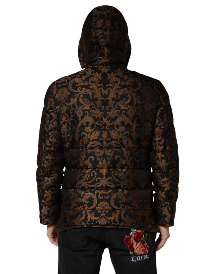 Men’s Dolce &amp; Gabbana Black Floral Jacquard Quilted Hooded Jacket