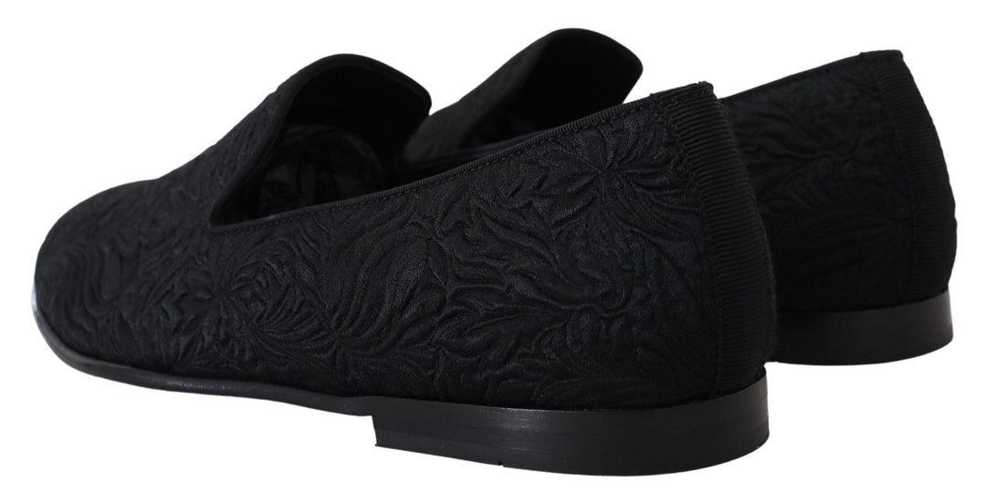 Men’s Dolce &amp; Gabbana Black Floral Jacquard Slippers Loafers Shoes