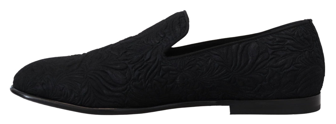 Men’s Dolce &amp; Gabbana Black Floral Jacquard Slippers Loafers Shoes