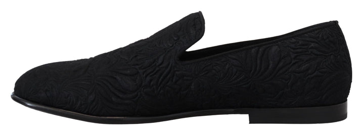 Men’s Dolce &amp; Gabbana Black Floral Jacquard Slippers Loafers Shoes