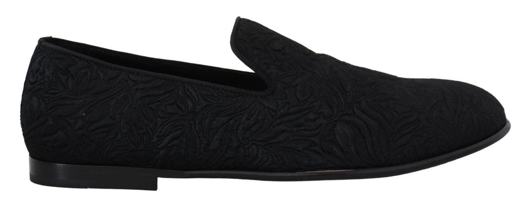 Men’s Dolce &amp; Gabbana Black Floral Jacquard Slippers Loafers Shoes