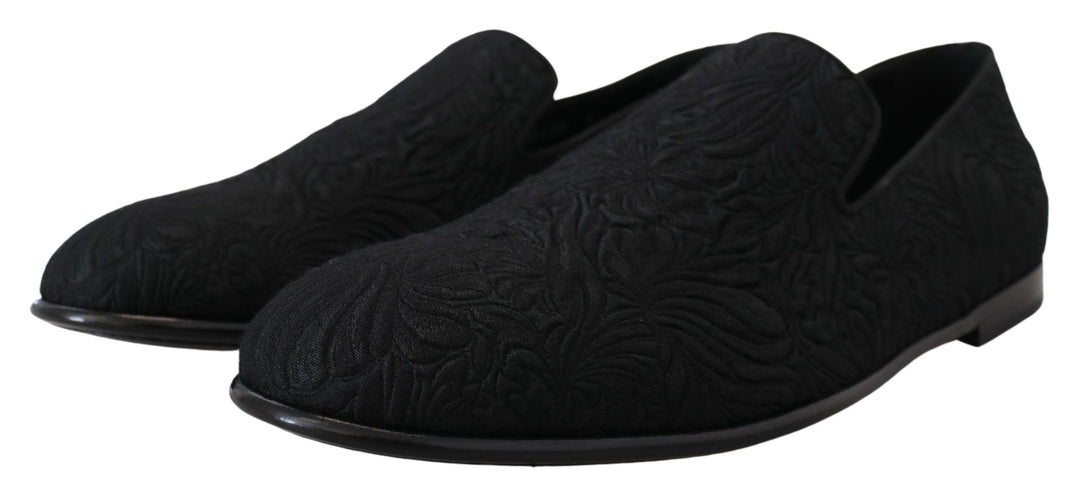 Men’s Dolce &amp; Gabbana Black Floral Jacquard Slippers Loafers Shoes