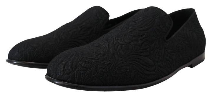 Men’s Dolce &amp; Gabbana Black Floral Jacquard Slippers Loafers Shoes