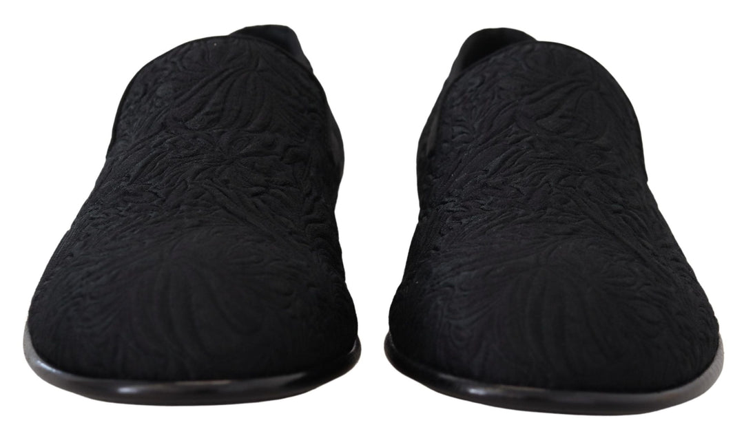 Men’s Dolce &amp; Gabbana Black Floral Jacquard Slippers Loafers Shoes