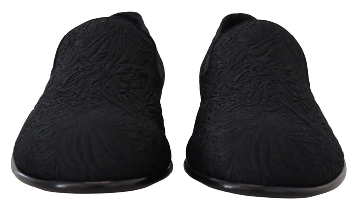 Men’s Dolce &amp; Gabbana Black Floral Jacquard Slippers Loafers Shoes