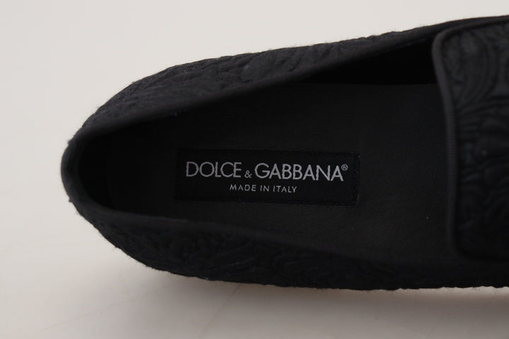Men’s Dolce &amp; Gabbana Black Floral Jacquard Slippers Loafers Shoes