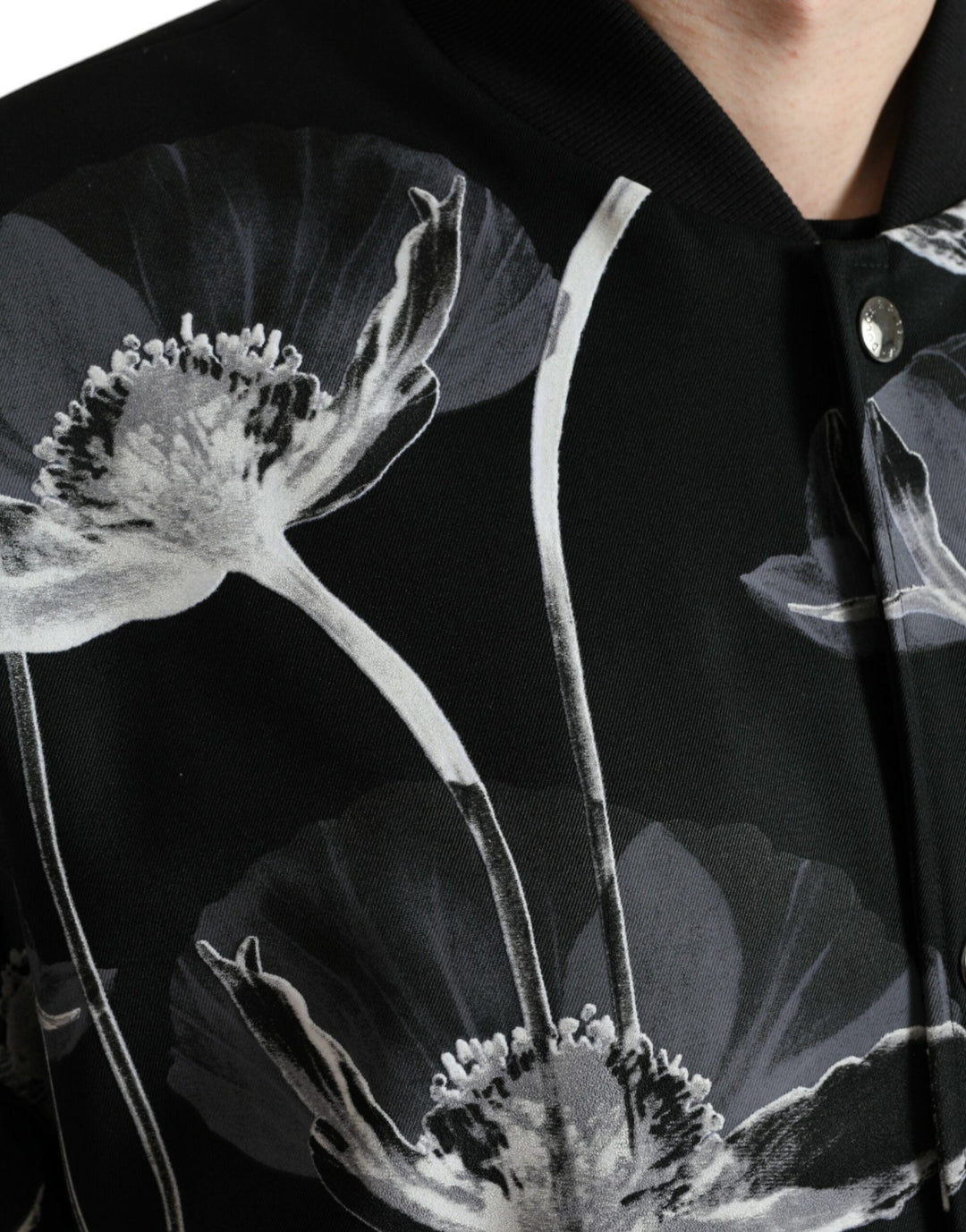 Men’s Dolce &amp; Gabbana Black Floral Print Wool Button Down Bomber Jacket