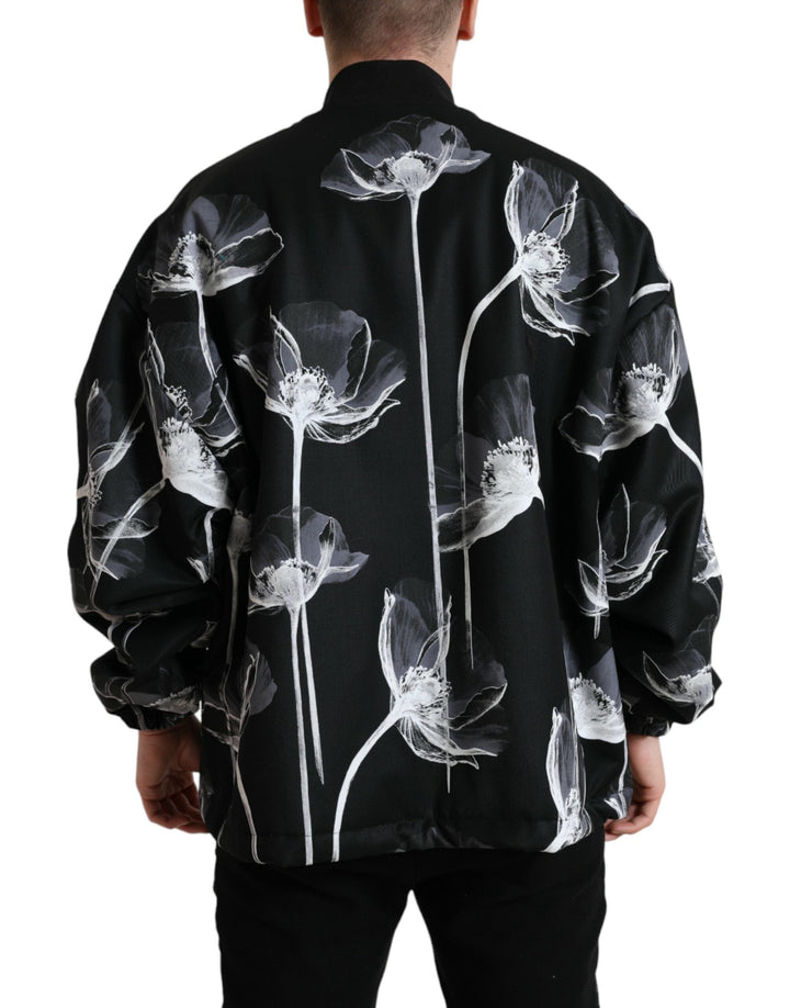 Men’s Dolce &amp; Gabbana Black Floral Print Wool Button Down Bomber Jacket