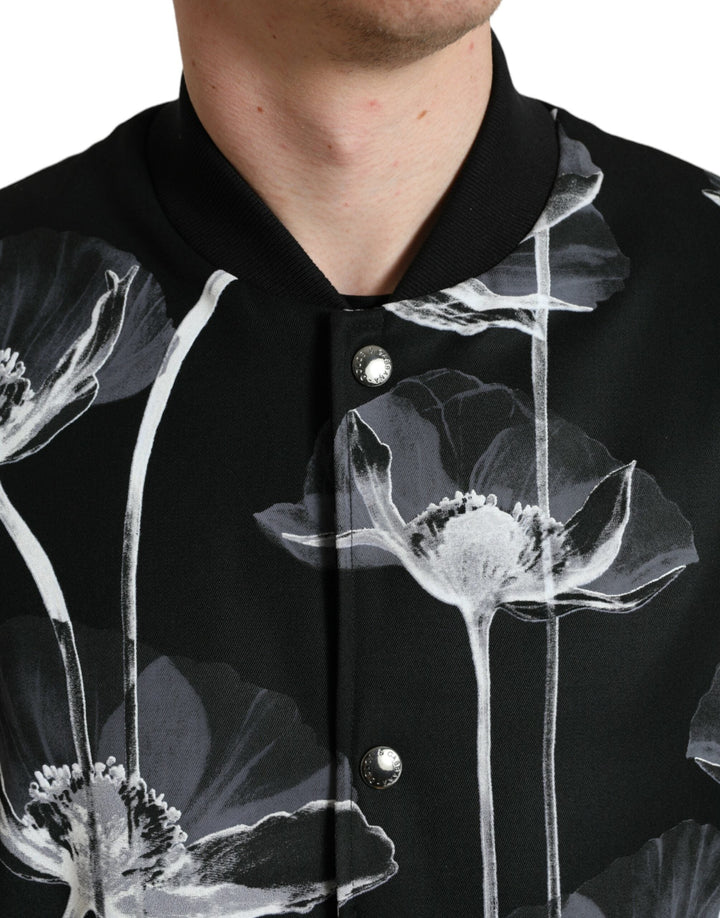 Men’s Dolce &amp; Gabbana Black Floral Print Wool Button Down Bomber Jacket