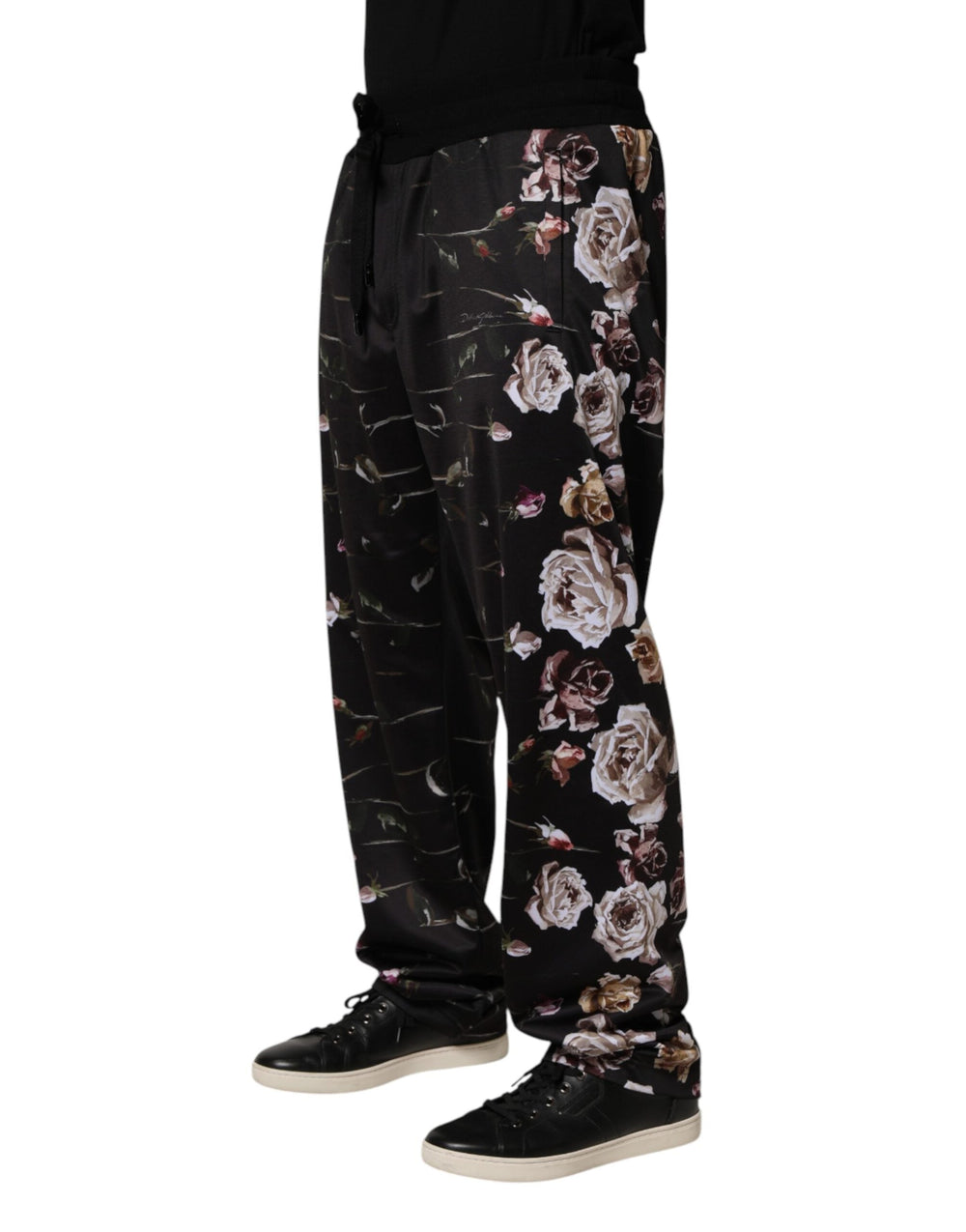 Men’s Dolce & Gabbana Black Floral Straight-leg Chino Trouser Pants
