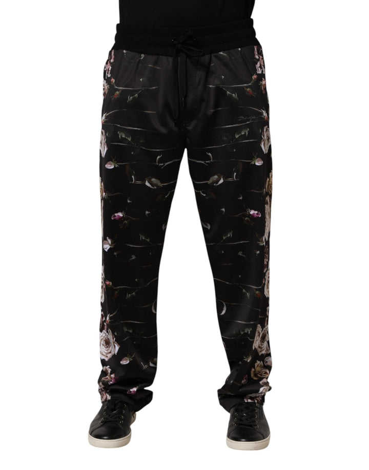 Men’s Dolce &amp; Gabbana Black Floral Straight-leg Chino Trouser Pants
