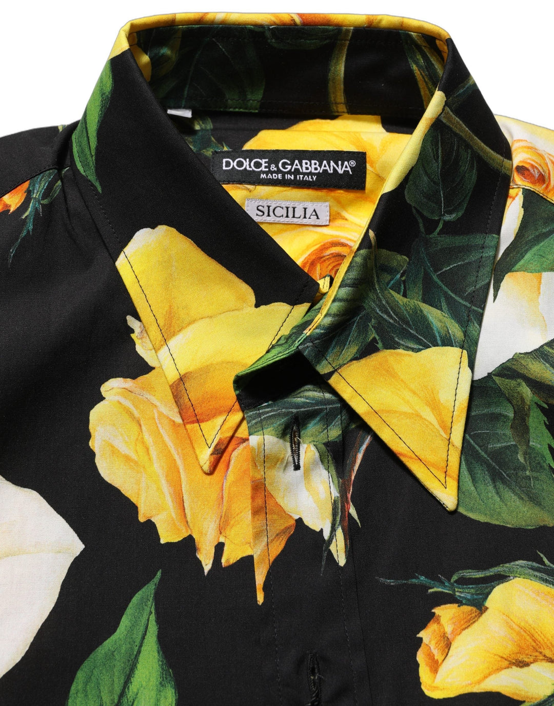 Dolce & Gabbana Black Floral Stretch Cotton Sicilia Fit Dress Shirt