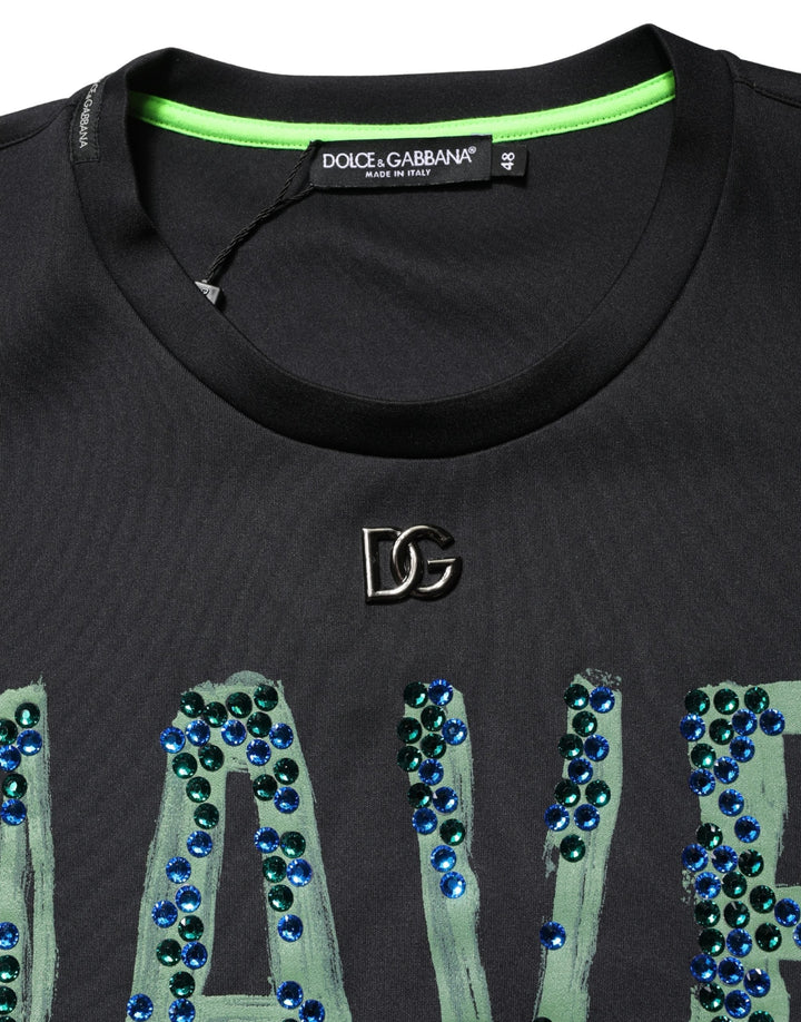 Dolce &amp; Gabbana Black have Fun Embellished Crew Neck T-shirt