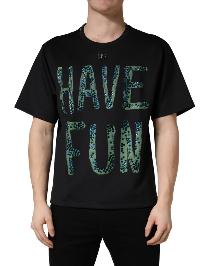 Dolce &amp; Gabbana Black have Fun Embellished Crew Neck T-shirt
