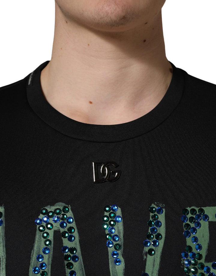 Dolce &amp; Gabbana Black have Fun Embellished Crew Neck T-shirt