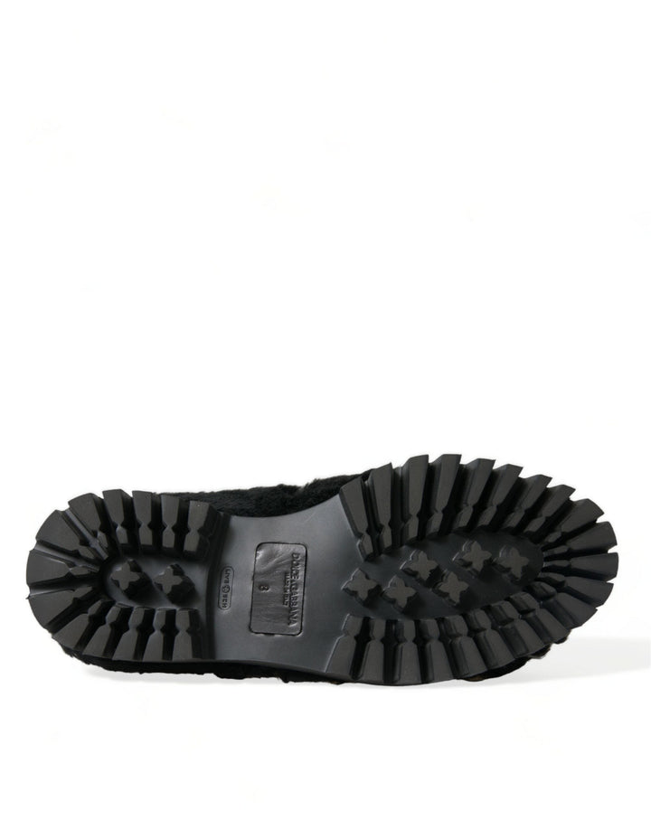 Men’s Dolce &amp; Gabbana Black Fur Leather Slippers Dress Shoes