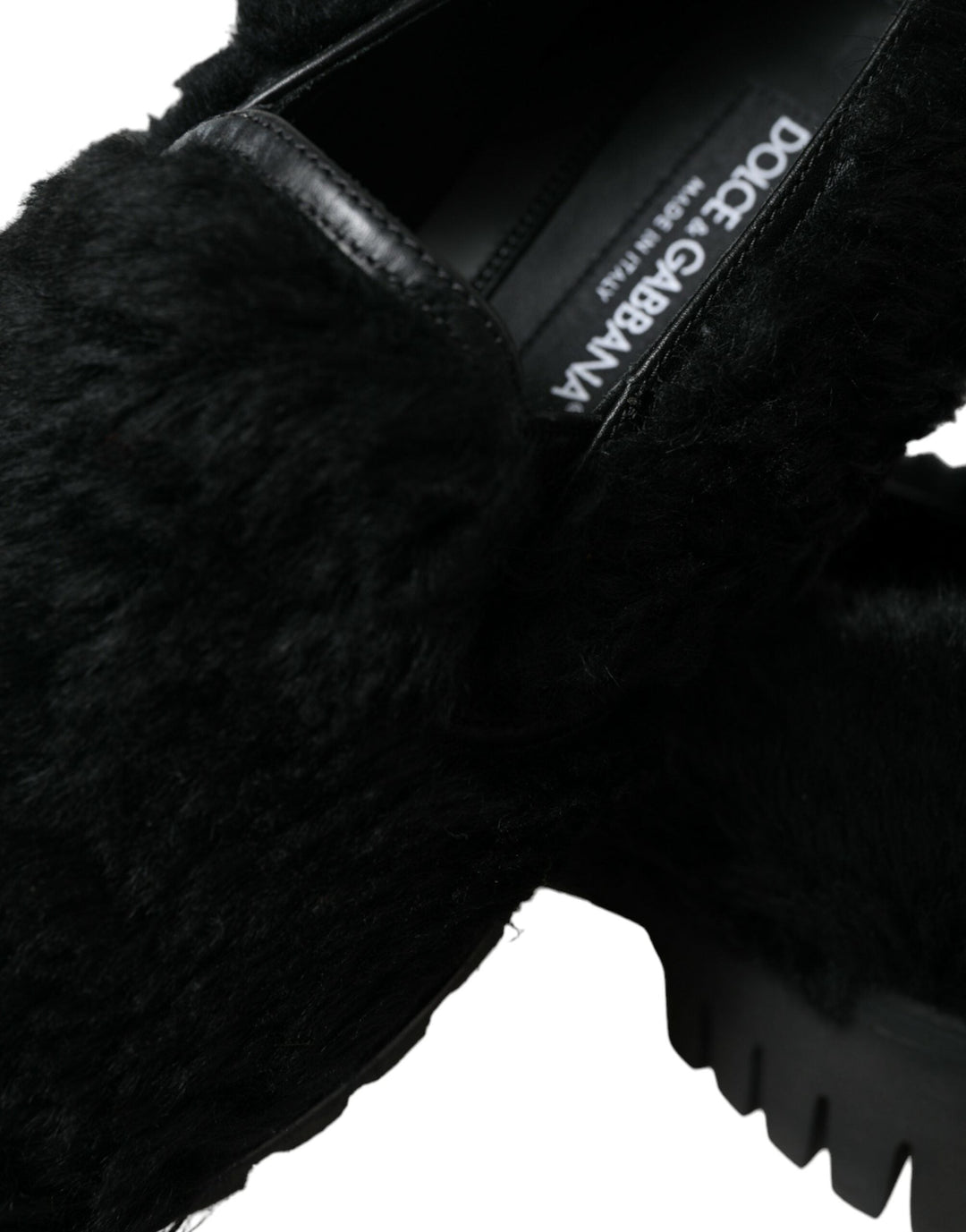 Men’s Dolce &amp; Gabbana Black Fur Leather Slippers Dress Shoes