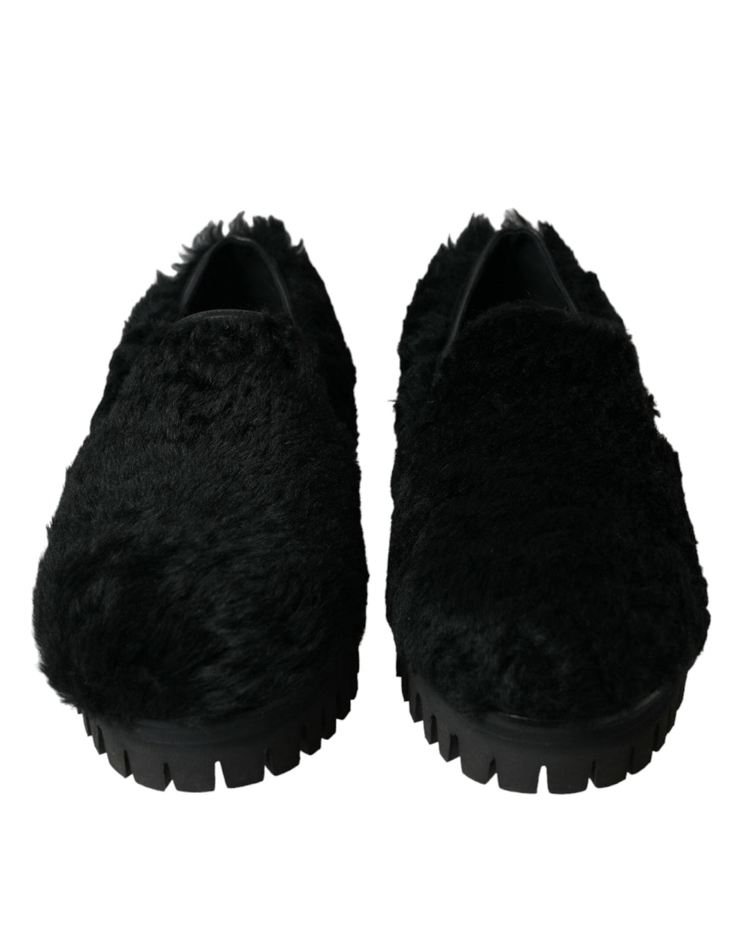 Men’s Dolce &amp; Gabbana Black Fur Leather Slippers Dress Shoes