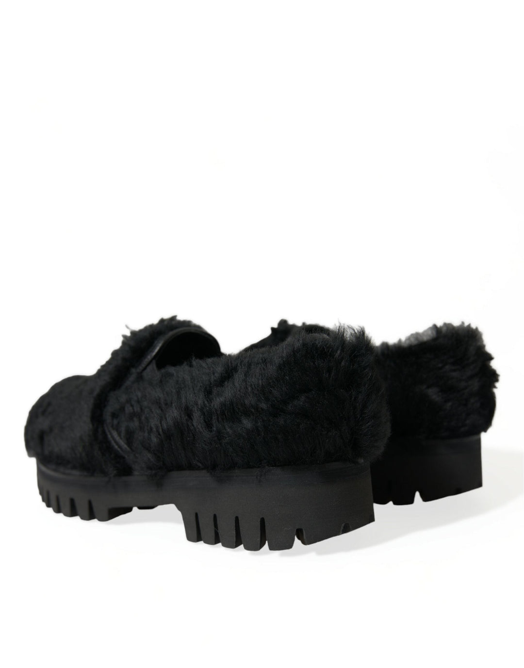 Men’s Dolce &amp; Gabbana Black Fur Leather Slippers Dress Shoes