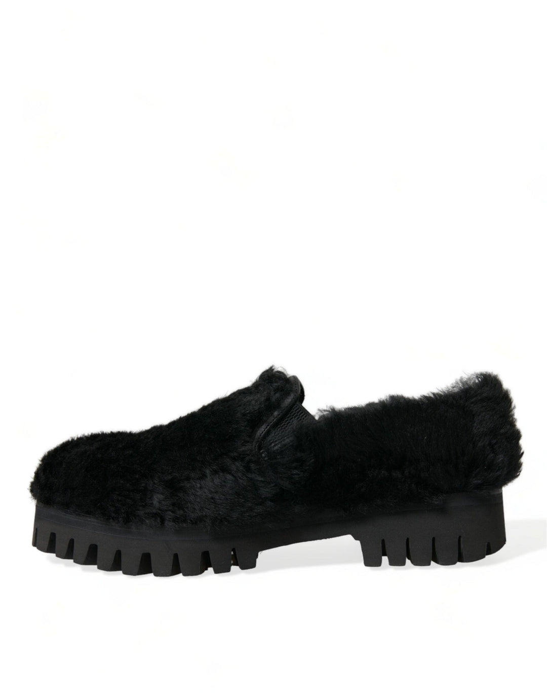 Men’s Dolce &amp; Gabbana Black Fur Leather Slippers Dress Shoes