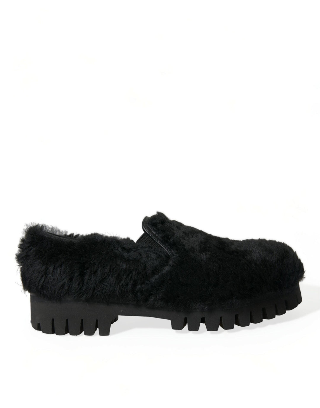 Men’s Dolce &amp; Gabbana Black Fur Leather Slippers Dress Shoes