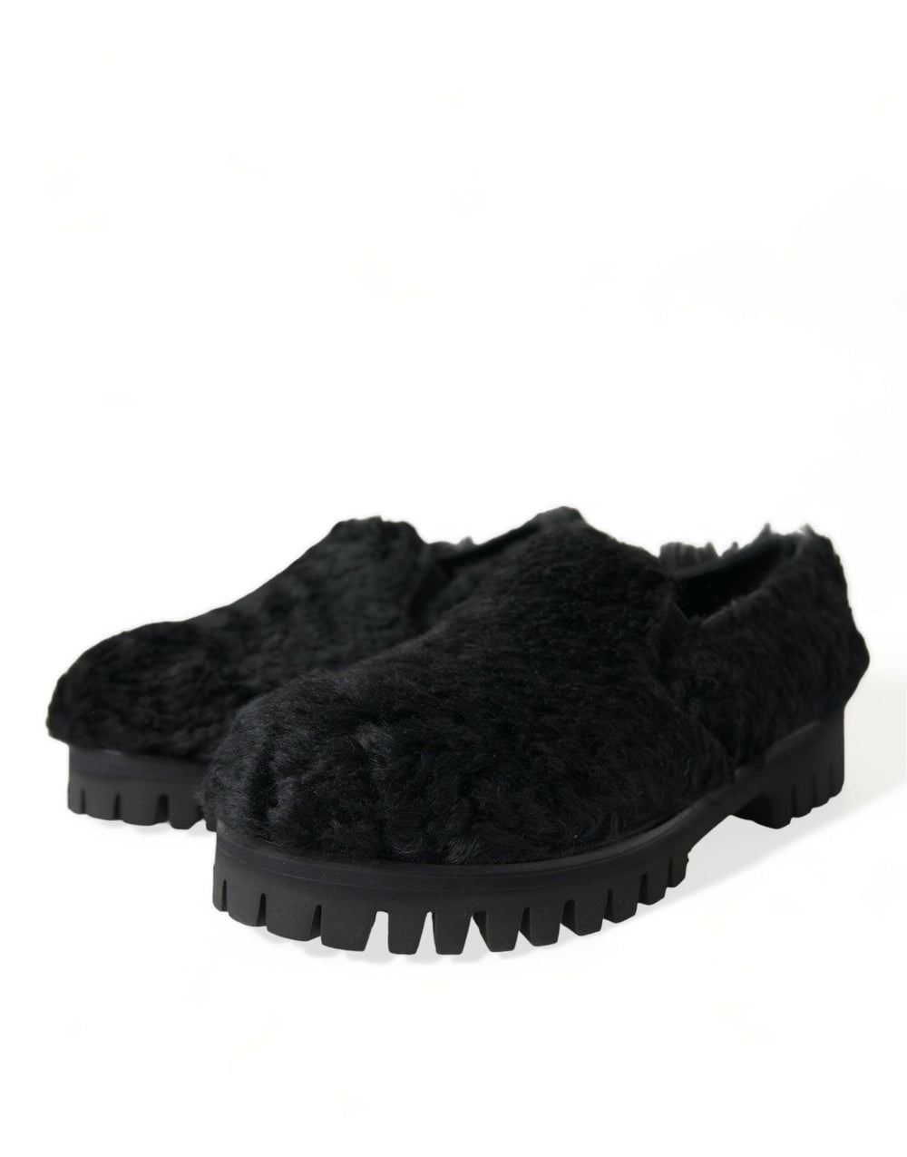 Men’s Dolce & Gabbana Black Fur Leather Slippers Dress Shoes