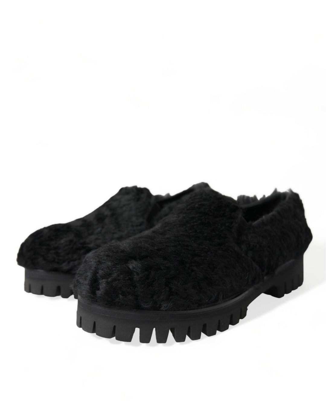 Men’s Dolce &amp; Gabbana Black Fur Leather Slippers Dress Shoes