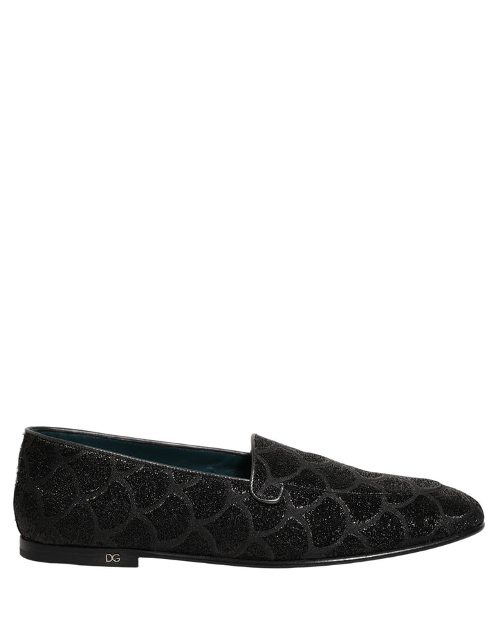 Men’s Dolce &amp; Gabbana Black Glitter Brocade Men Dress Loafers Shoes