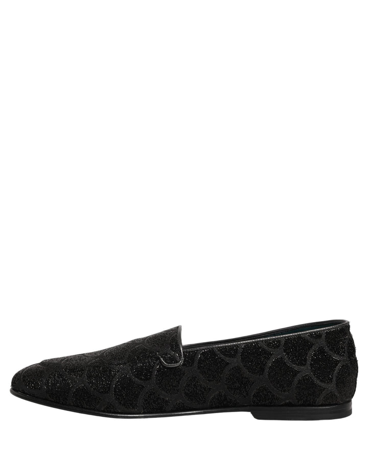 Men’s Dolce &amp; Gabbana Black Glitter Brocade Men Dress Loafers Shoes