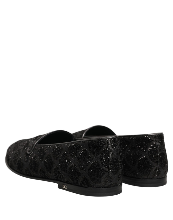 Men’s Dolce &amp; Gabbana Black Glitter Brocade Men Dress Loafers Shoes