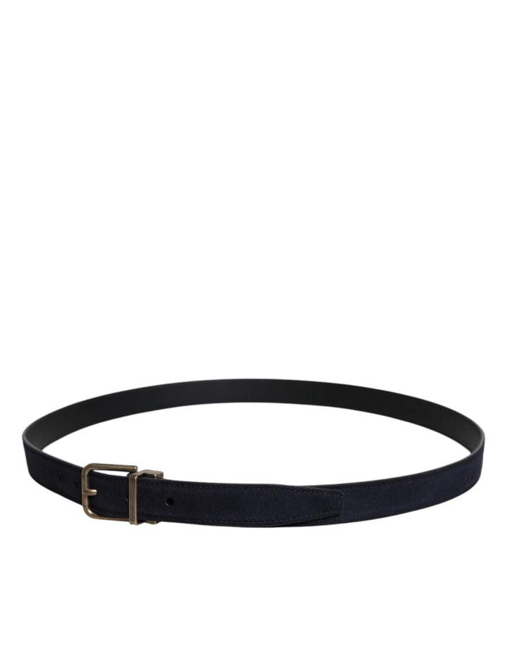 Dolce &amp; Gabbana Black Goat Leather Metal Buckle Classic Belt