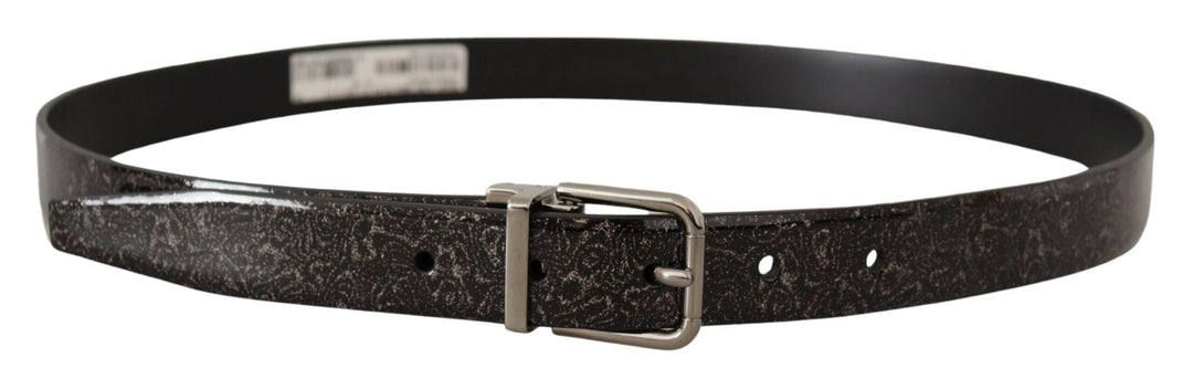 Dolce &amp; Gabbana Black Goccia Glitter Patent Leather Buckle Vernice Belt