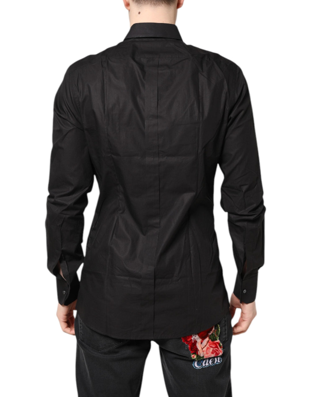 Men’s Dolce &amp; Gabbana Black Gold Cotton Collared Formal Dress Shirt