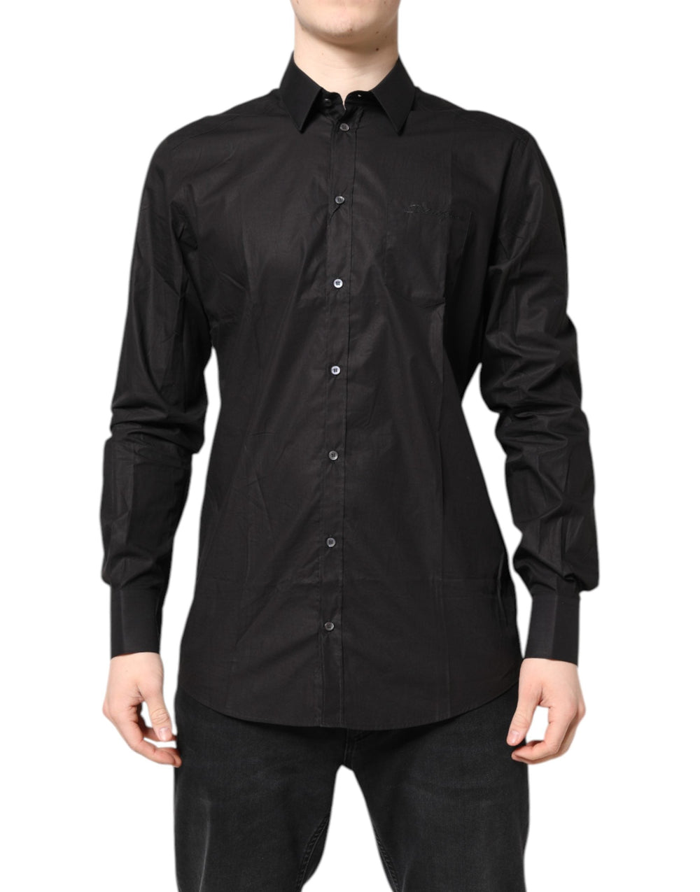 Men’s Dolce & Gabbana Black Gold Cotton Collared Formal Dress Shirt