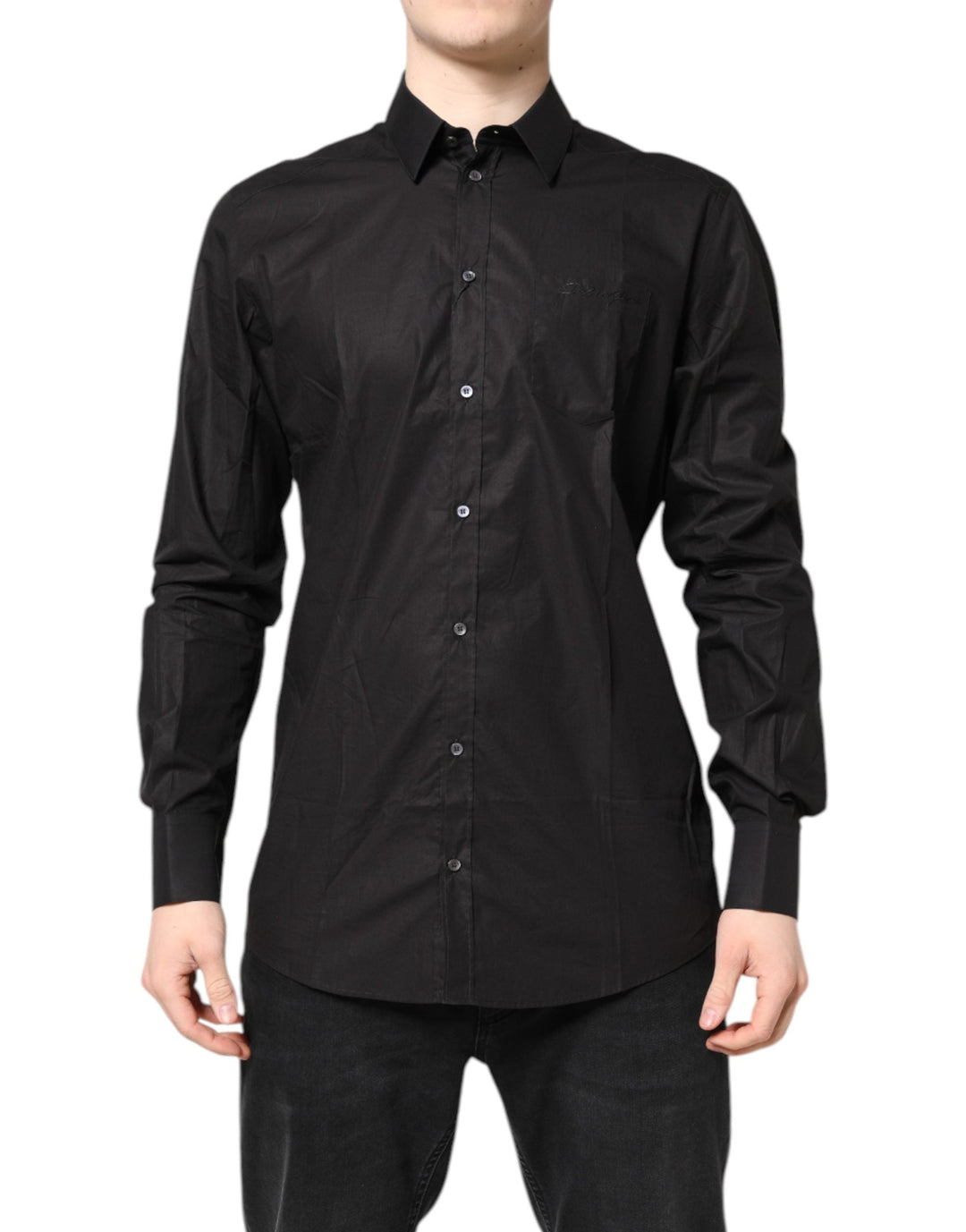 Men’s Dolce &amp; Gabbana Black Gold Cotton Collared Formal Dress Shirt