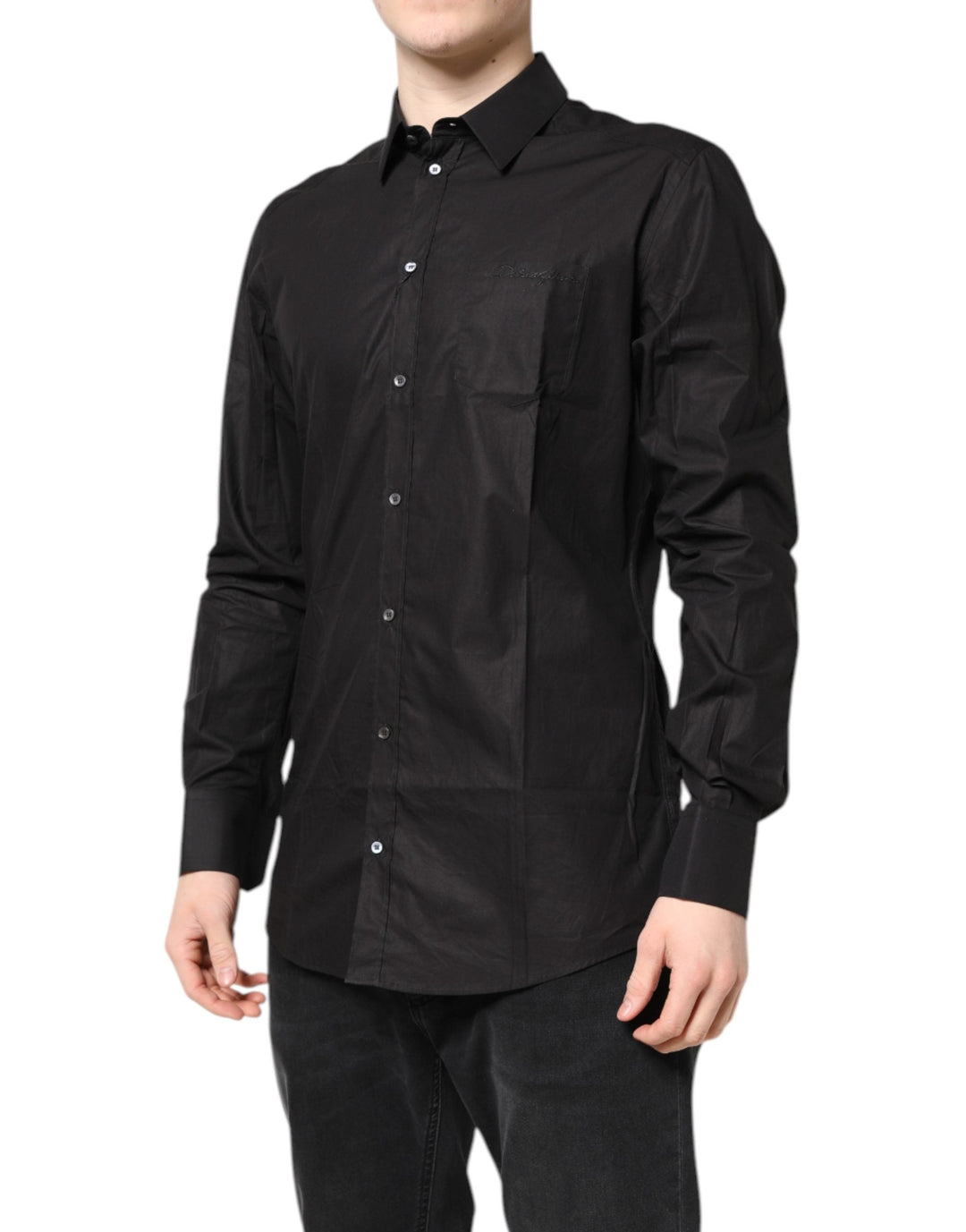 Men’s Dolce &amp; Gabbana Black Gold Cotton Collared Formal Dress Shirt