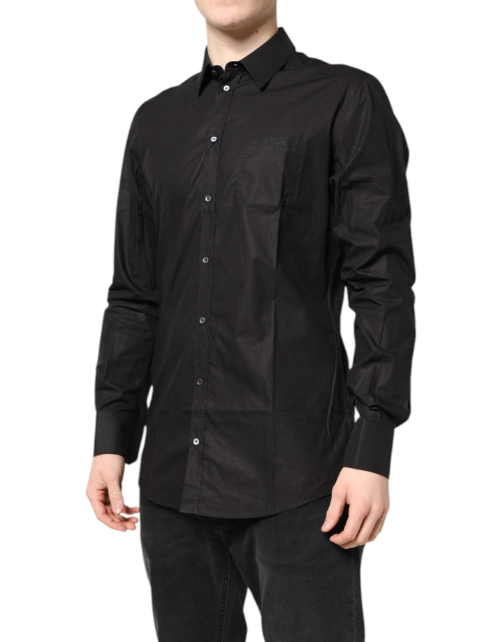 Men’s Dolce &amp; Gabbana Black Gold Cotton Collared Formal Dress Shirt
