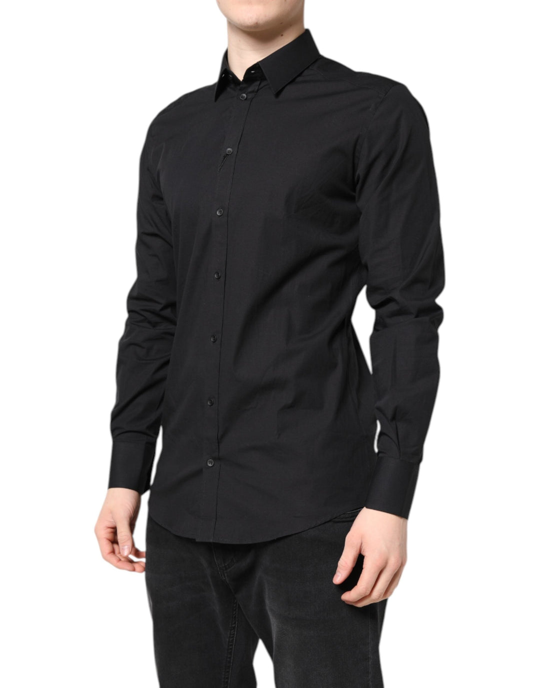 Dolce &amp; Gabbana Black Gold Cotton Dress Formal Shirt