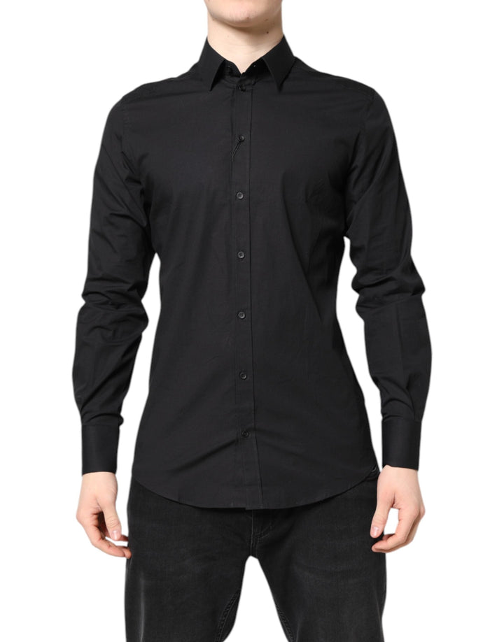 Dolce &amp; Gabbana Black Gold Cotton Dress Formal Shirt