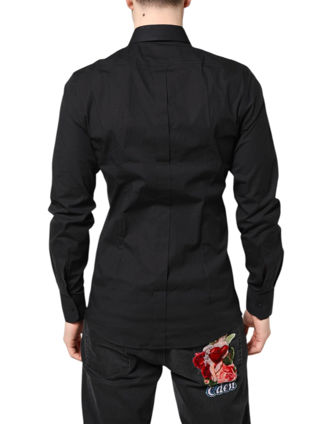 Dolce &amp; Gabbana Black Gold Cotton Dress Formal Shirt