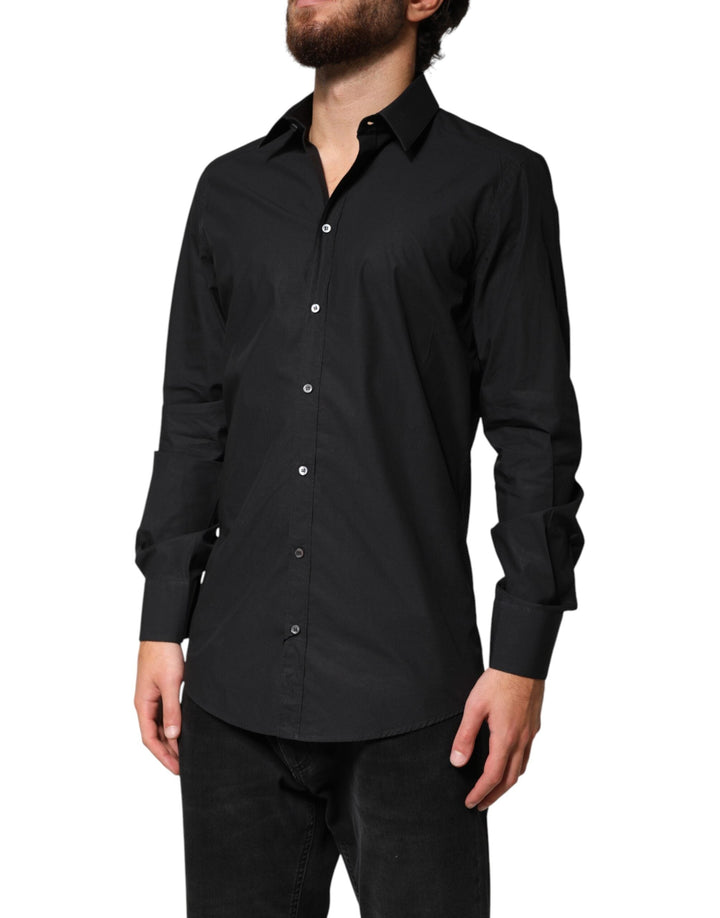 Dolce &amp; Gabbana Black Gold Cotton Men Dress Formal Shirt