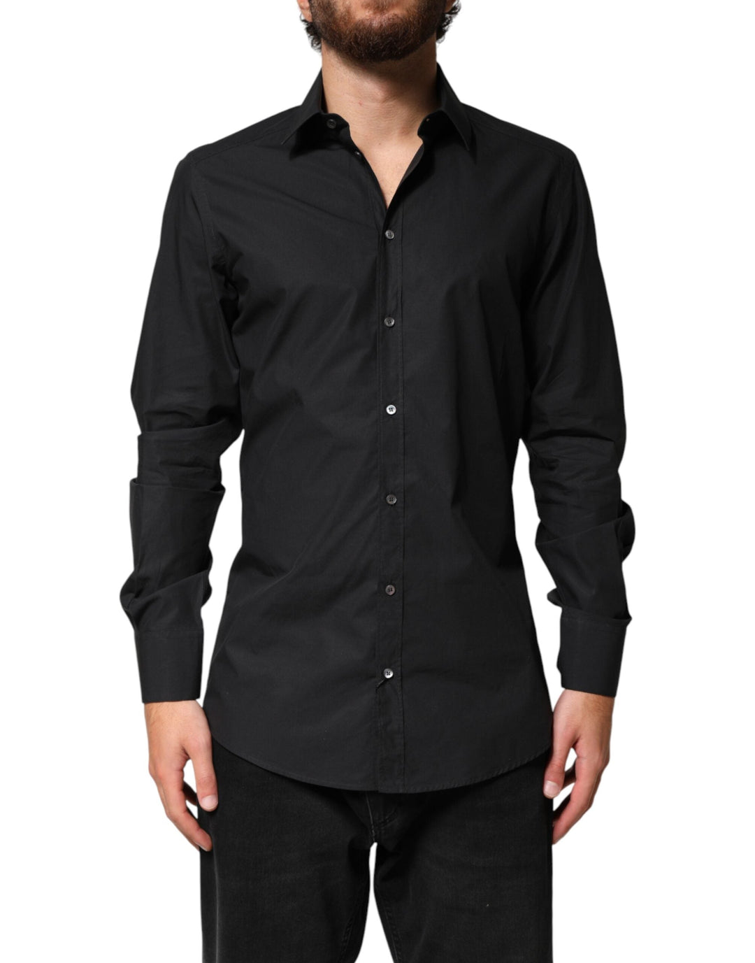 Dolce &amp; Gabbana Black Gold Cotton Men Dress Formal Shirt