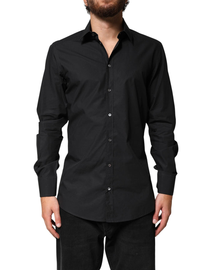 Dolce &amp; Gabbana Black Gold Cotton Men Dress Formal Shirt