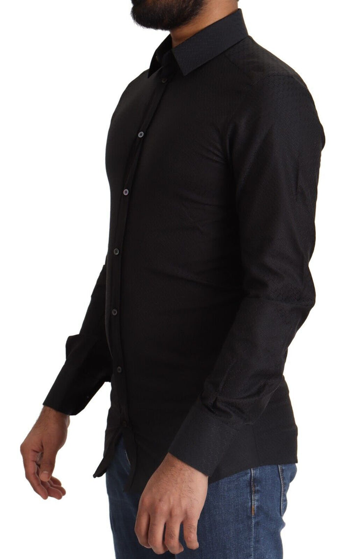 Dolce &amp; Gabbana Black Gold Cotton Slim Dress Formal Shirt