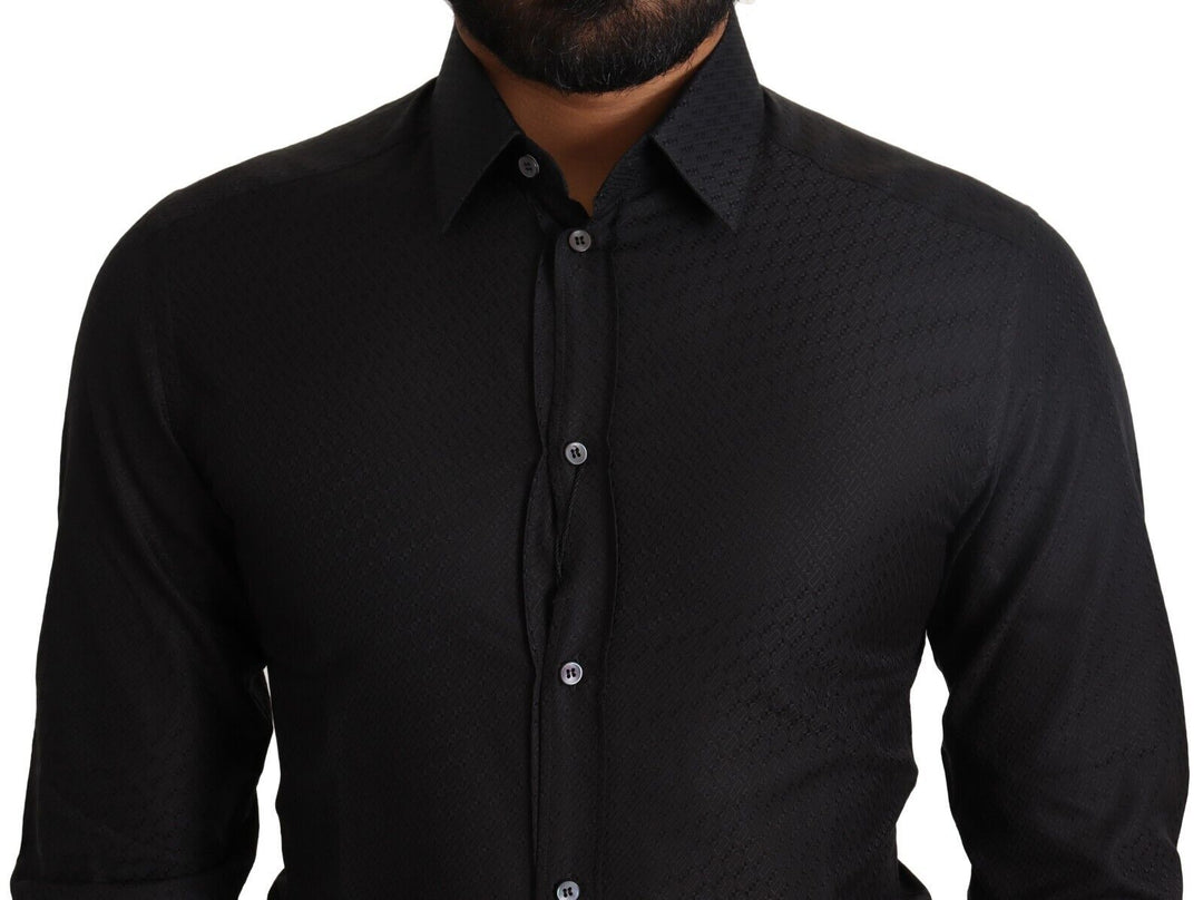 Dolce &amp; Gabbana Black Gold Cotton Slim Dress Formal Shirt