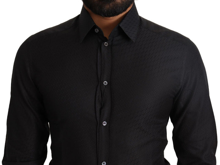 Dolce &amp; Gabbana Black Gold Cotton Slim Dress Formal Shirt
