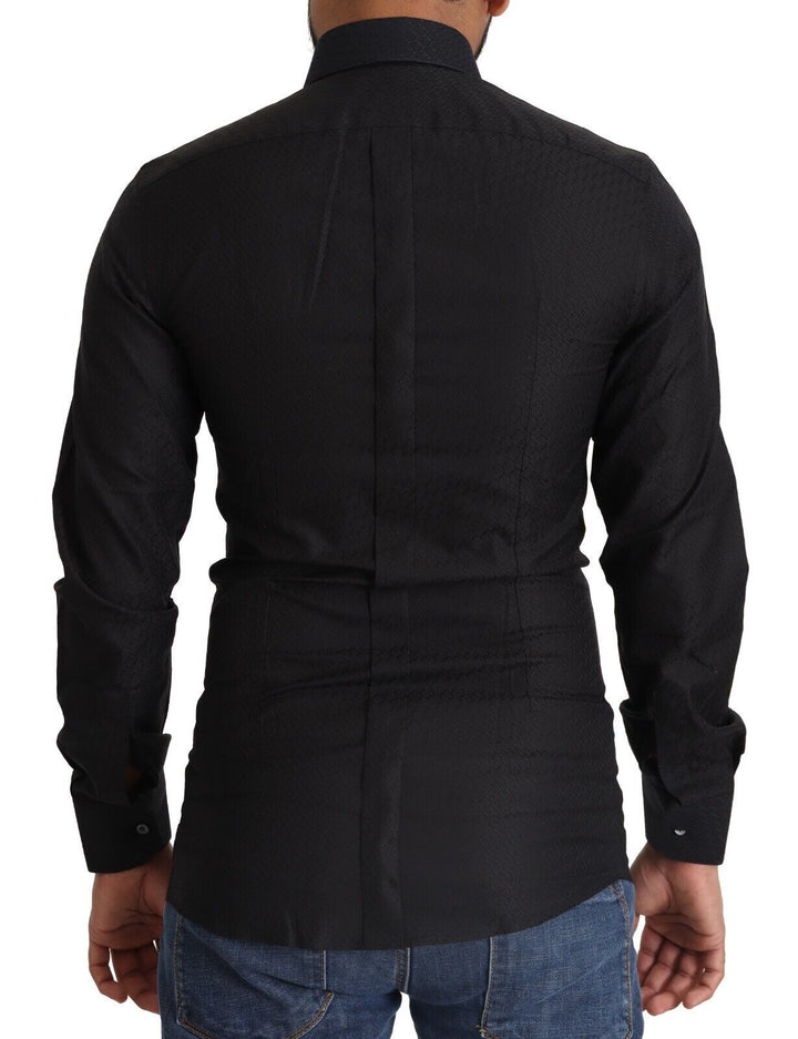 Dolce &amp; Gabbana Black Gold Cotton Slim Dress Formal Shirt