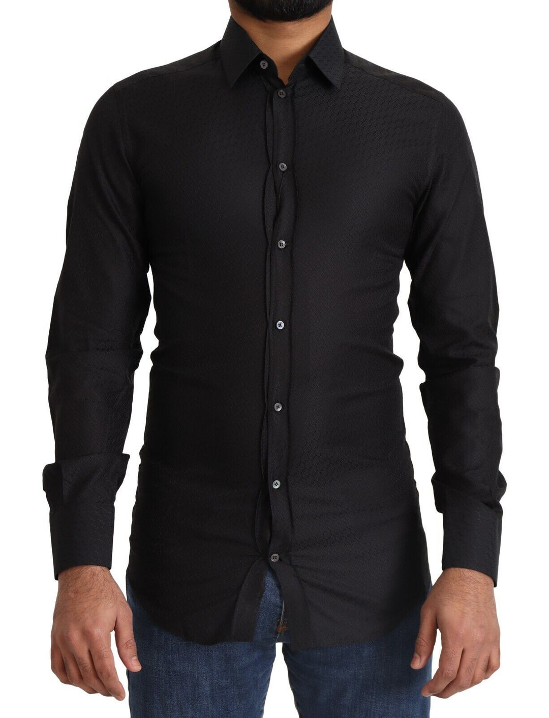 Dolce &amp; Gabbana Black Gold Cotton Slim Dress Formal Shirt