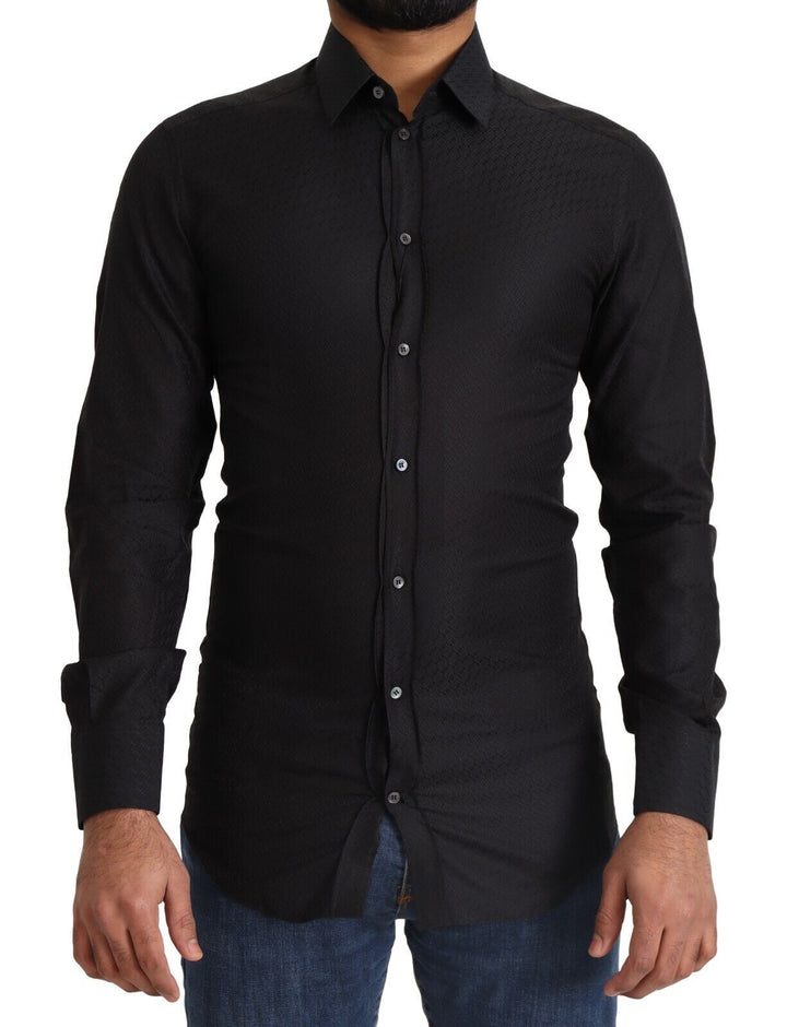 Dolce &amp; Gabbana Black Gold Cotton Slim Dress Formal Shirt
