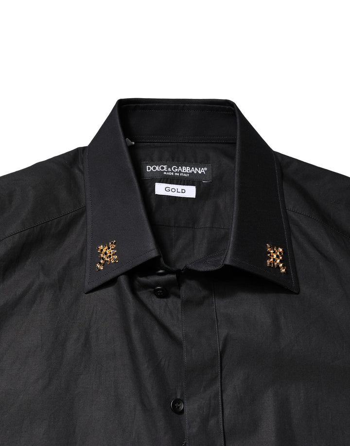 Dolce &amp; Gabbana Black Gold Cross Embellished Men Dress Shirt